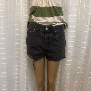 Black distressed bottom Levi 501 shorts
